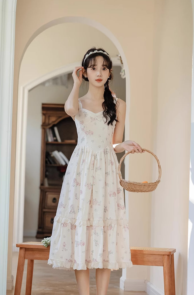 Sweet Rose Midi Dress (White/Pink)