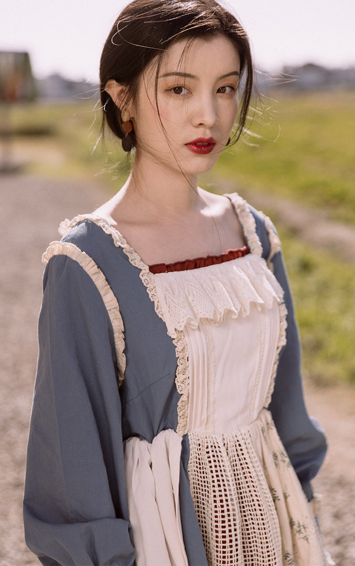Patchwork Maiden Dress (Blue/White)