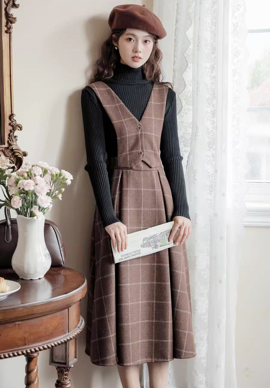 Plaid Vest Pinafore Dress (3 Colors)
