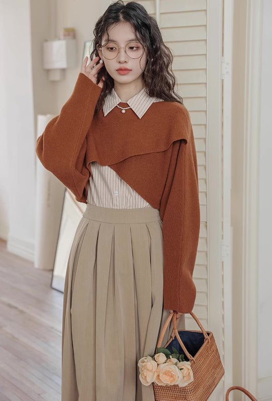 Criss Cross Cropped Throwover Sweater (Burnt Orange)