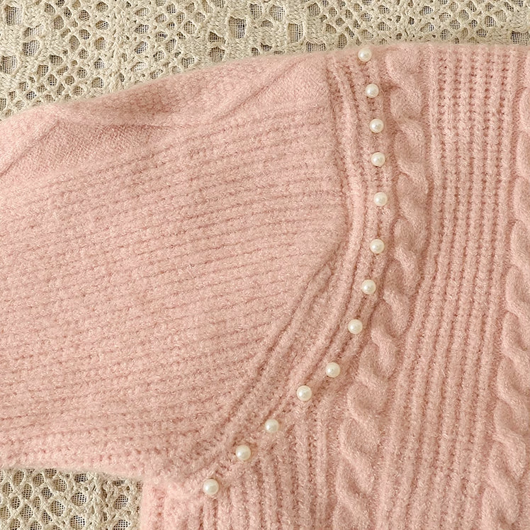 Braided Knit Pearl Cardigan (4 Colors)