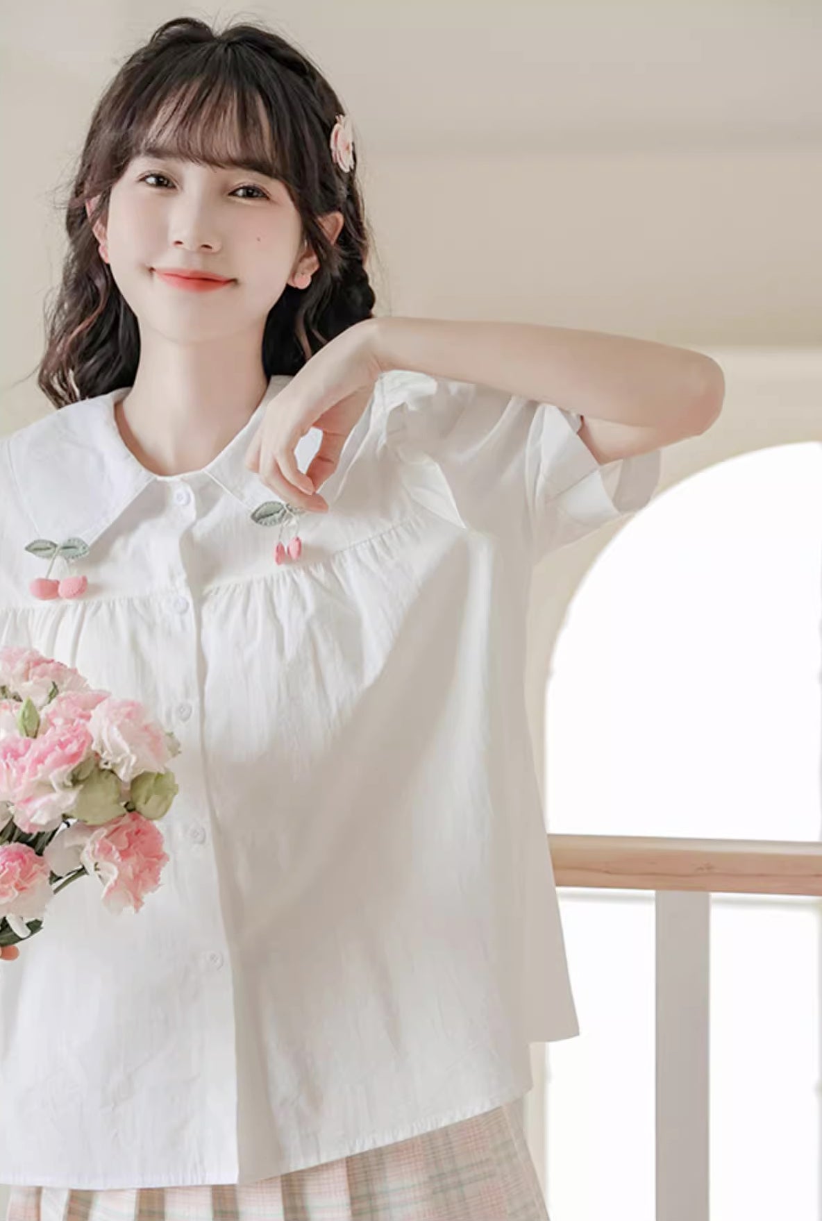 Cherry Tips Blouse (White)