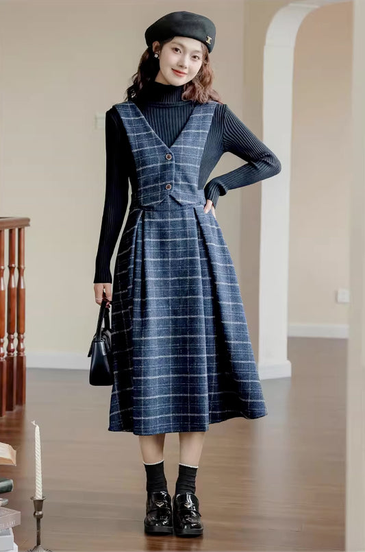 Plaid Vest Pinafore Dress (3 Colors)