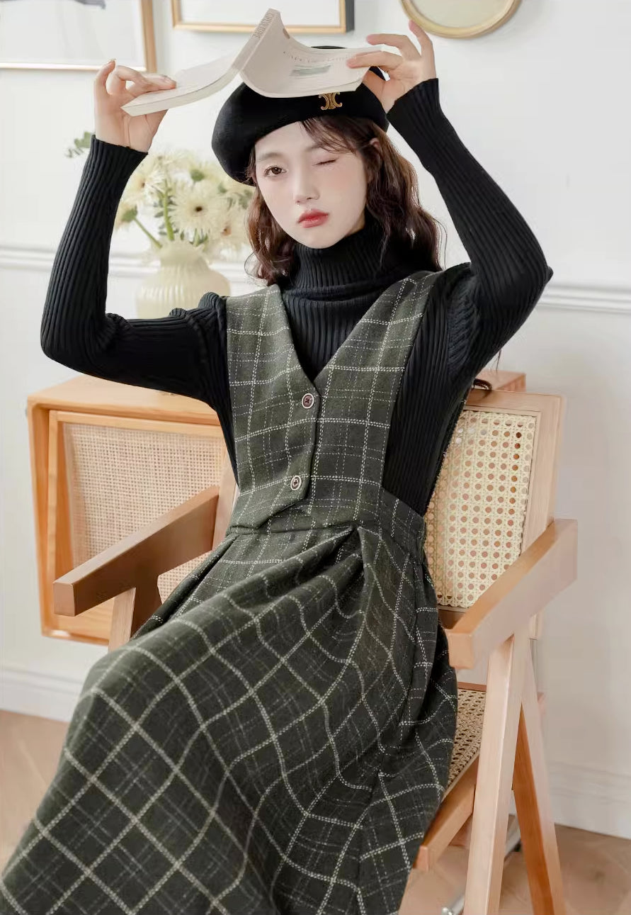 Plaid Vest Pinafore Dress (3 Colors)