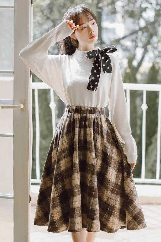 Tartan Plaid Circle Midi Skirt (3 Colors)