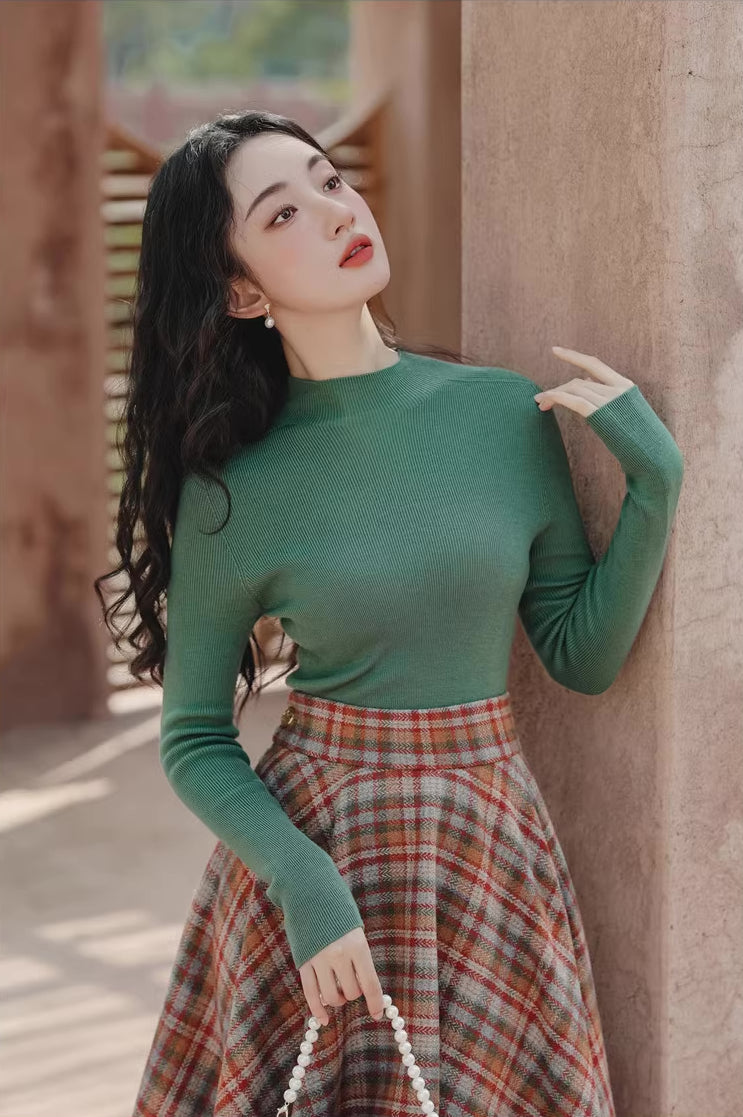 Maple Plaid Midi Circle Skirt (Multicolor)