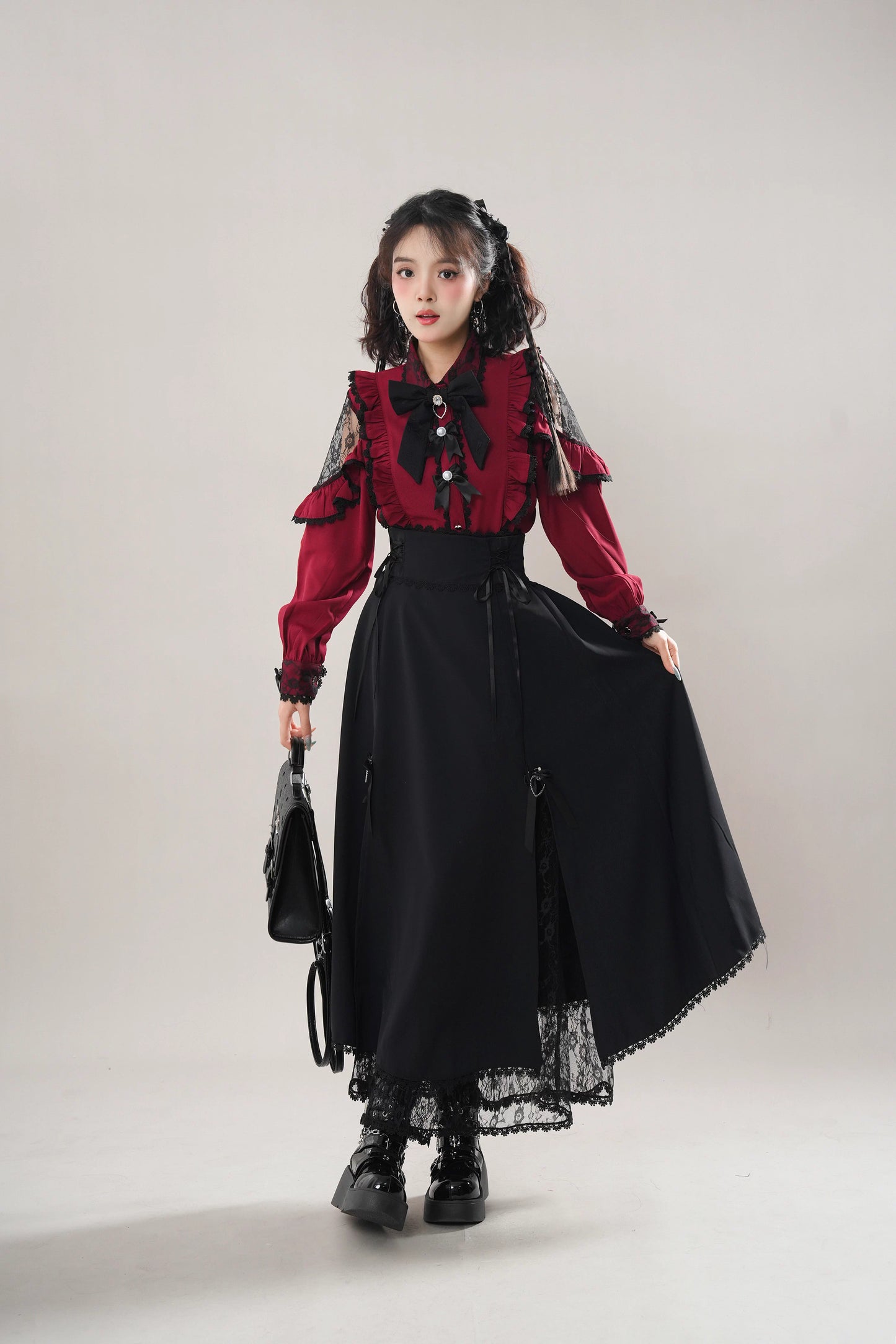 My Villain Arc Blouse & Skirt (Maroon/Black)