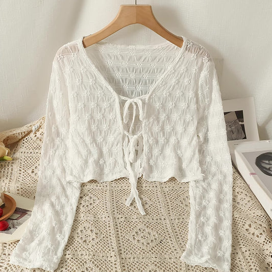 Sheer Floral Lace Double Tie Cardigan (5 Colors)