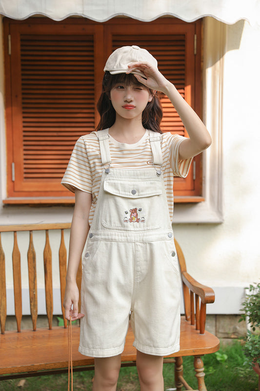 Honey Bear Short Overalls (White)