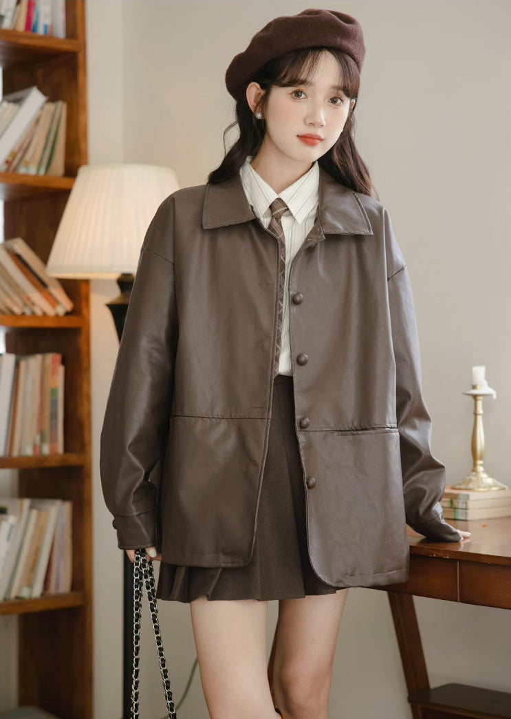 Pleather Worker Jacket (Mocha)