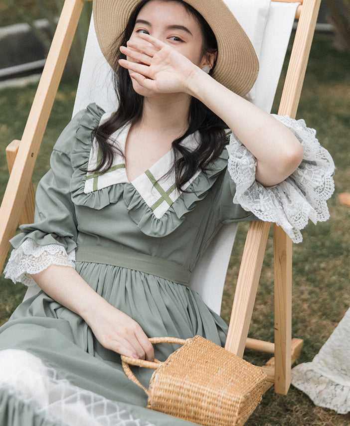 Adventure Peter Pan Collar Dress (Sage)