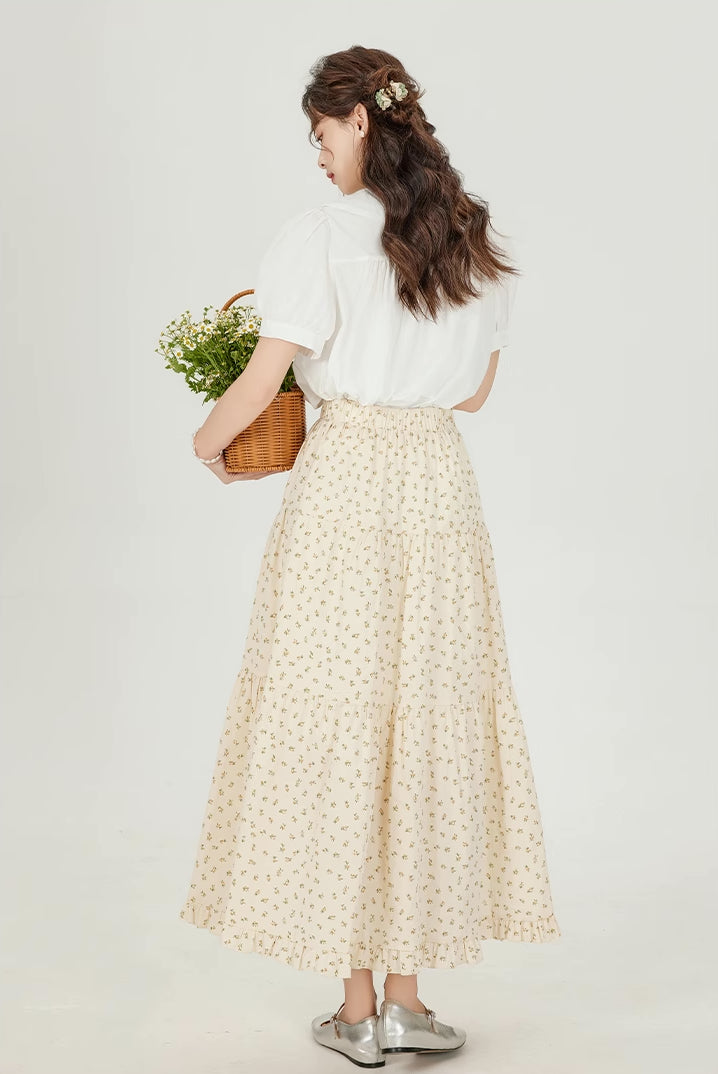 Ditsy Floral Tiered Midi Skirt (3 Colors)
