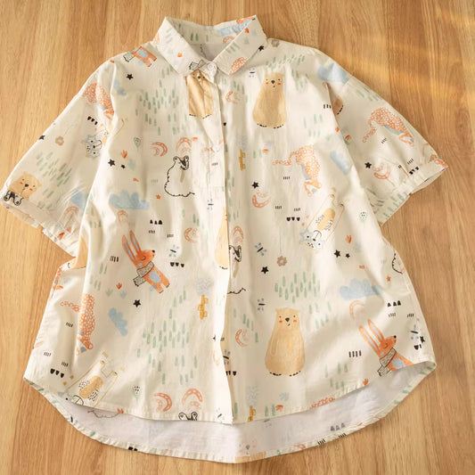 Forest Friends Doodle Blouse (Cream)