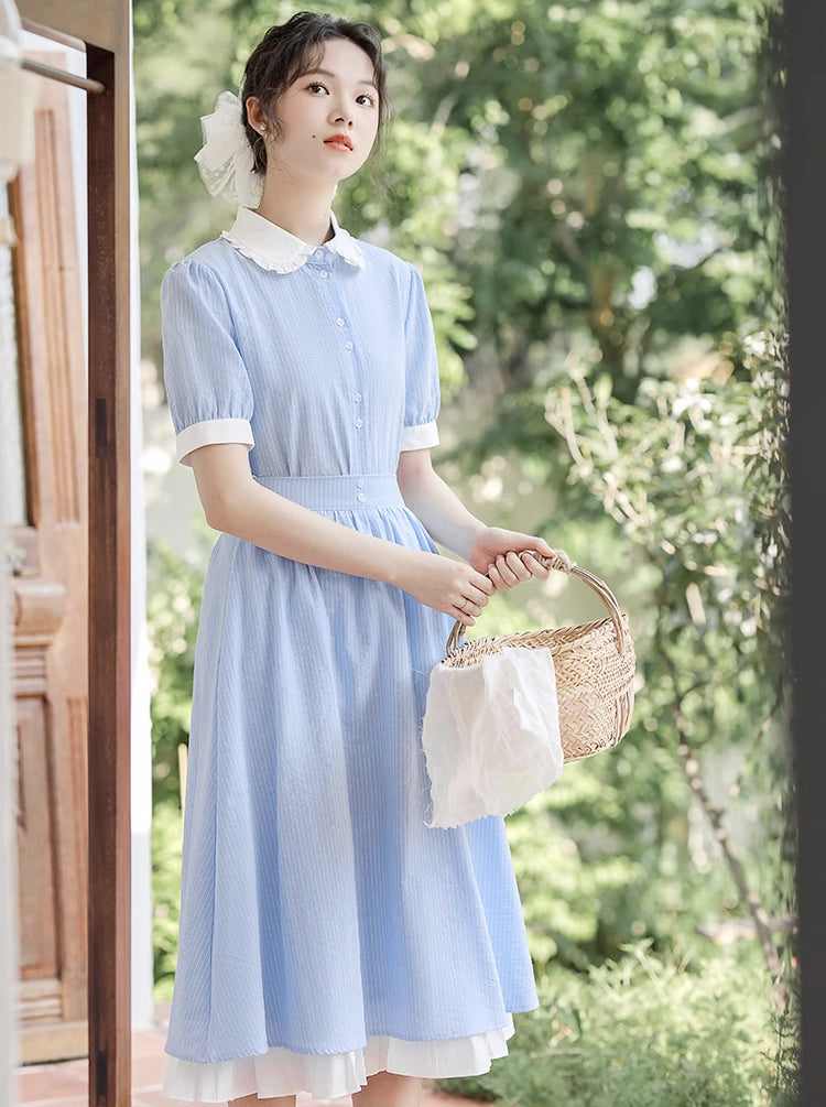 Alice Pinstripe Two-Piece Set (Blue)