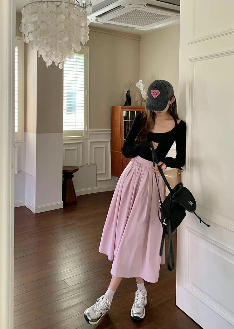 Sakura Pleated Midi Skirt (Pink)
