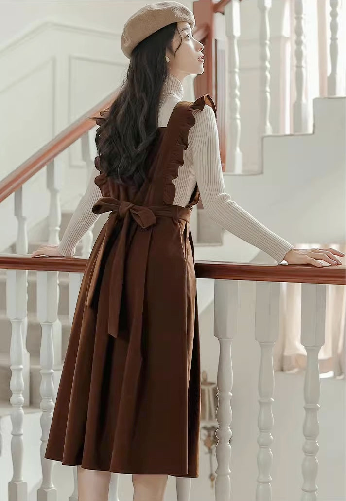 Frilly Corduroy Apron Pinafore Dress (3 Colors)