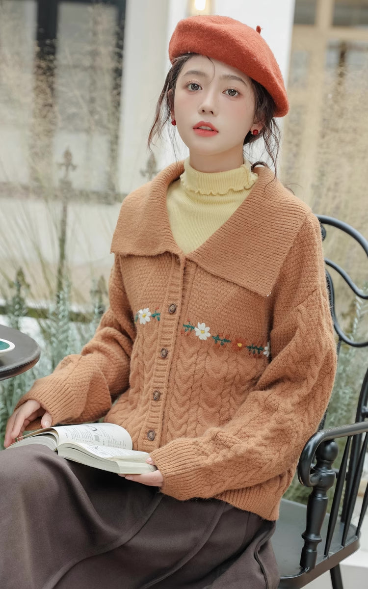Fall Florals Polo Button Cardigan (Orange)