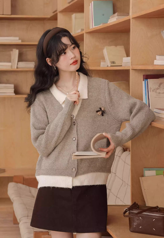 Faux Layered Cardigan (Khaki)