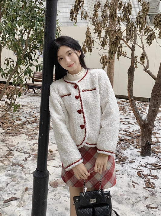 Sherpa Heart Button Jacket (White)