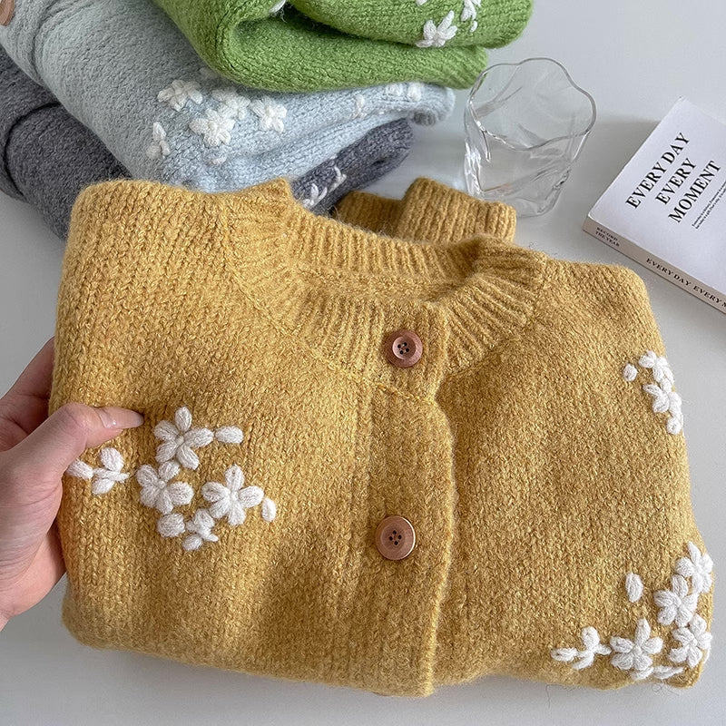 Ditsy Floral Round Neck Cardigan (4 Colors)
