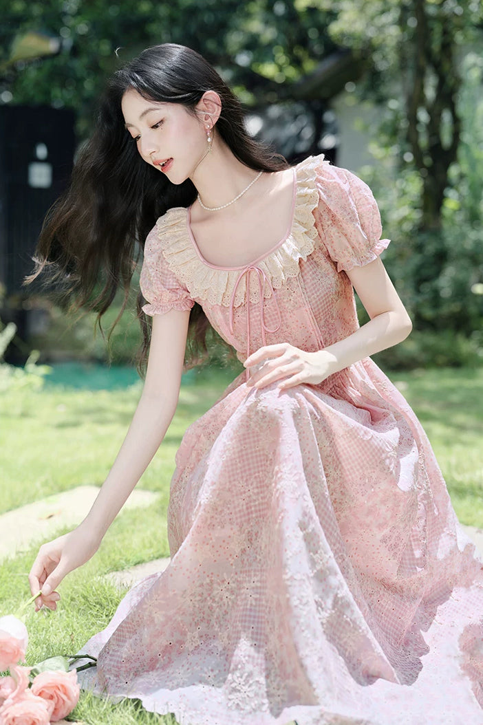 Patchwork Floral Maxi Dress (Pink)