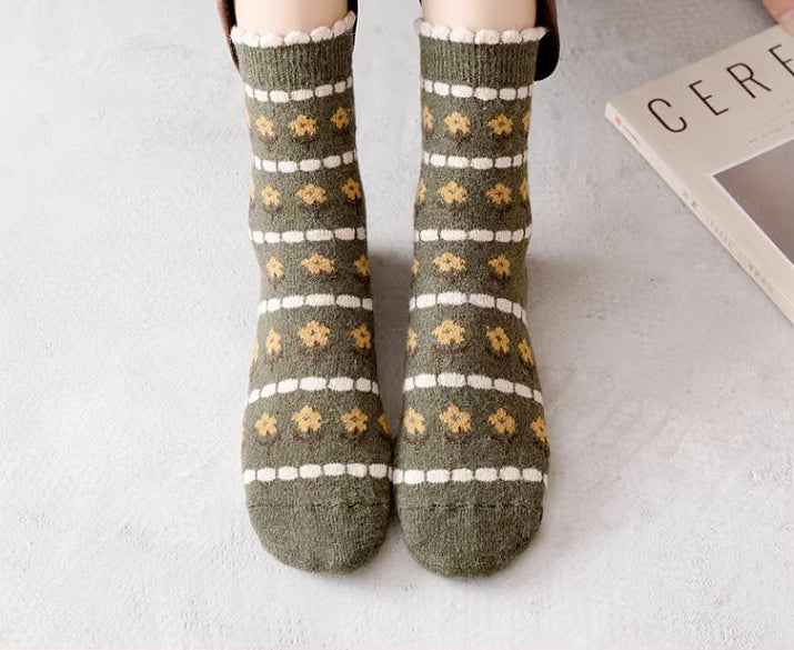 Rustic Daisy Wool Socks (5 Styles)