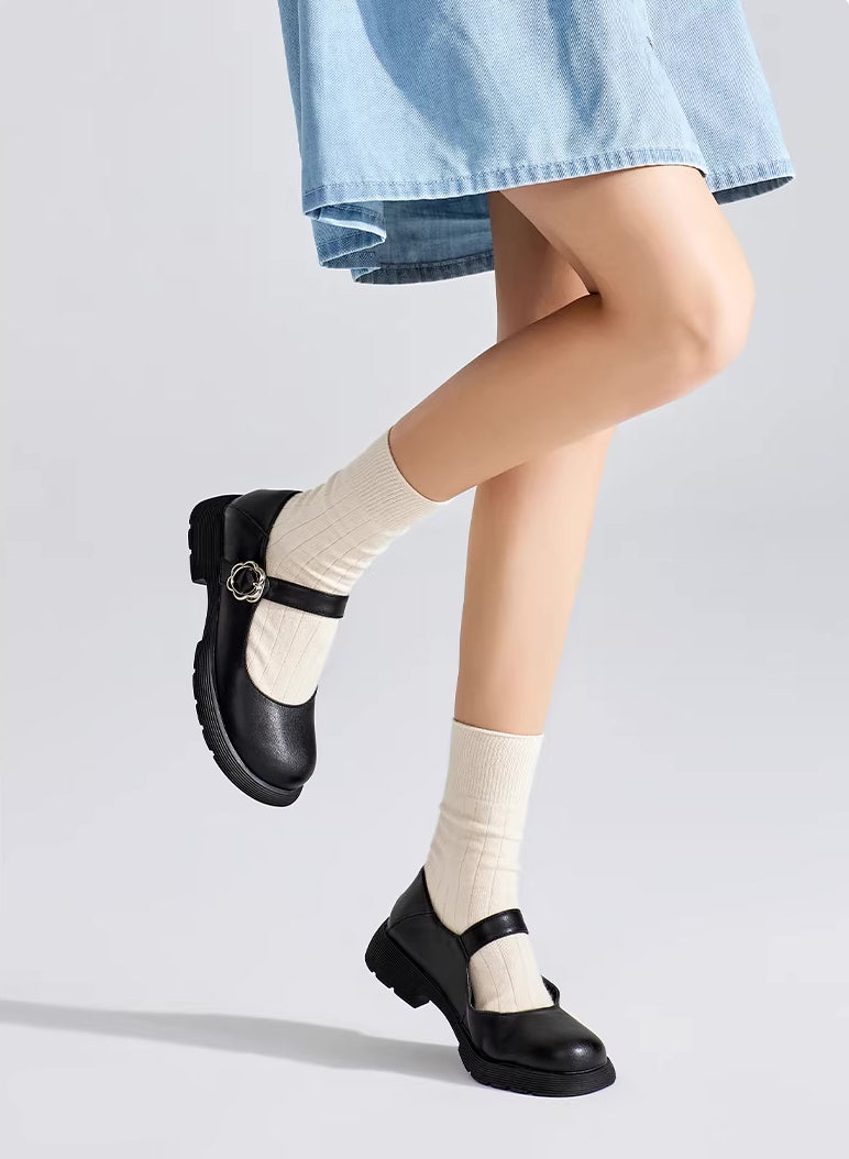Flower Buckle Mary Jane Shoes (2 Colors)