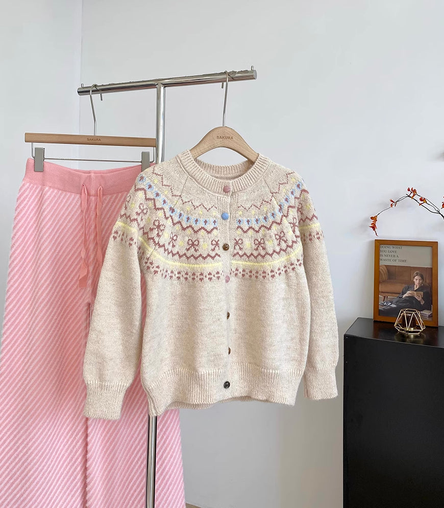 Candy Bow Fair Isle Cardigan (3 Colors)