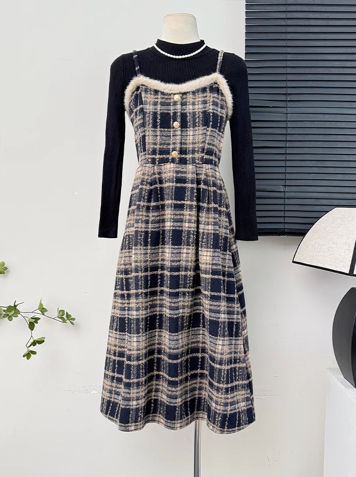 Fuzzy Plaid Midi Cami Dress (5 Colors)