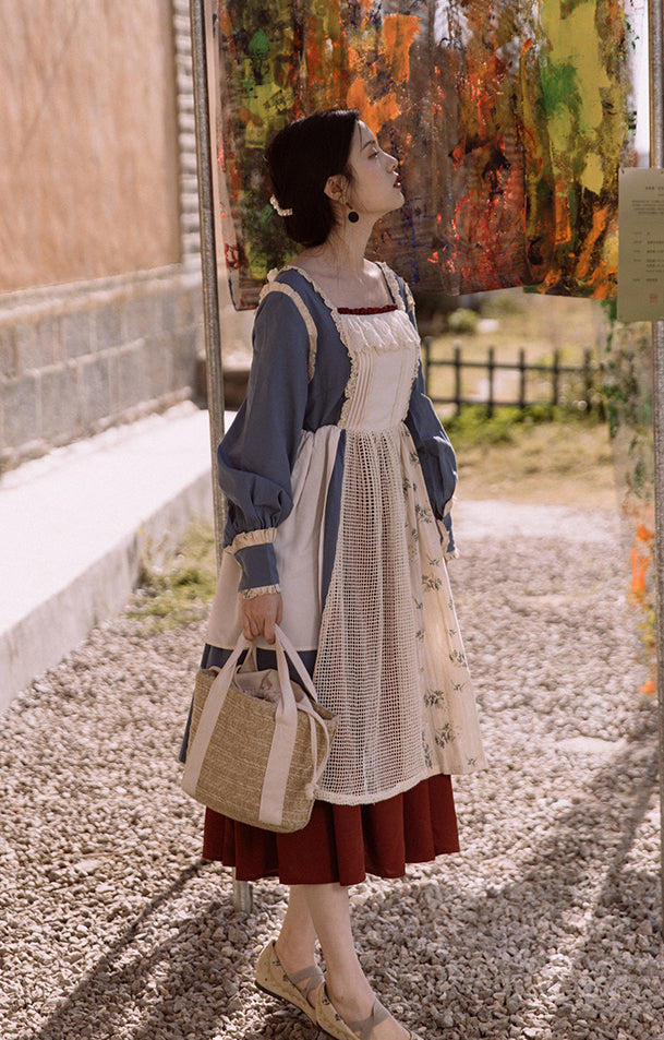 Patchwork Maiden Dress (Blue/White)