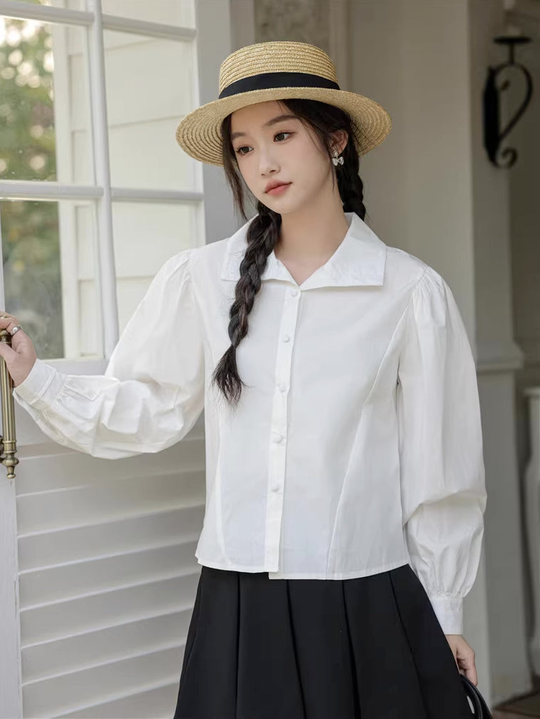 Basic Long Puff Sleeve Blouse (2 Colors)