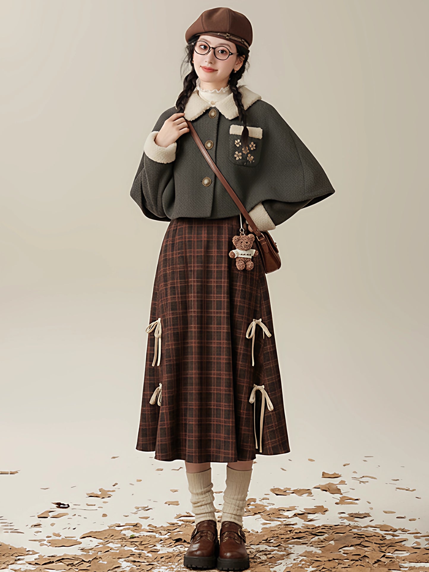 Rustic Daisy Capelet Jacket (Olive Grey)