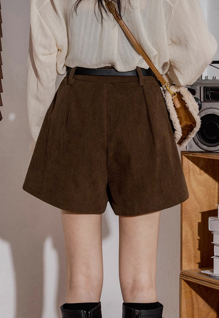 Corduroy Pleated Flared Shorts (3 Colors)