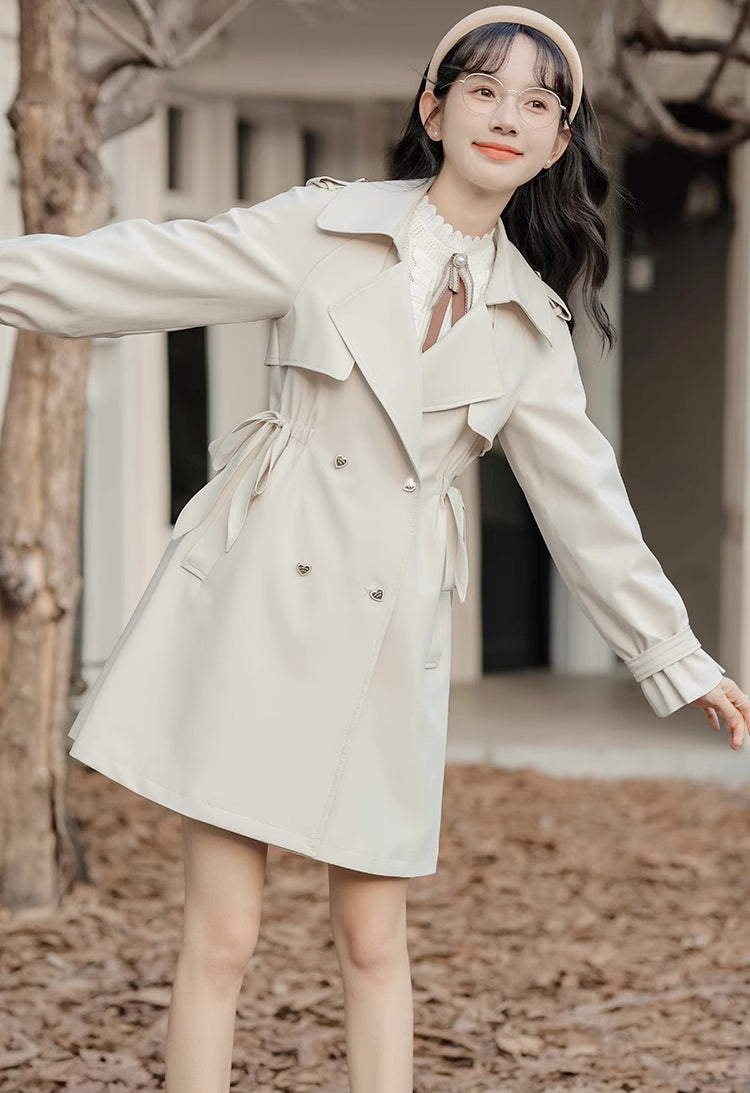 Heart Button Trench Coat (Off-White)