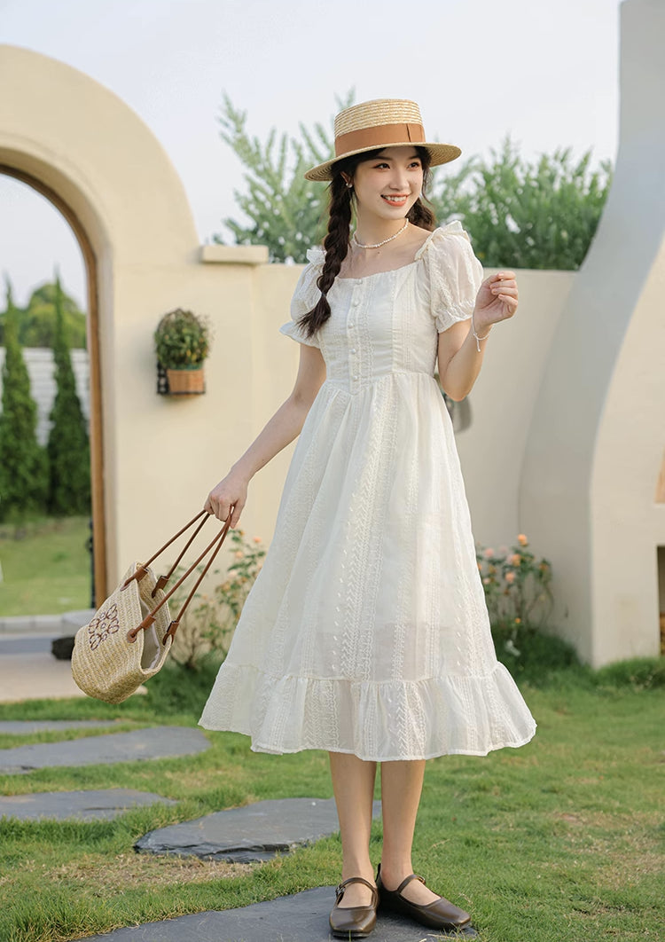 Broderie Lace Midi Dress (Cream)