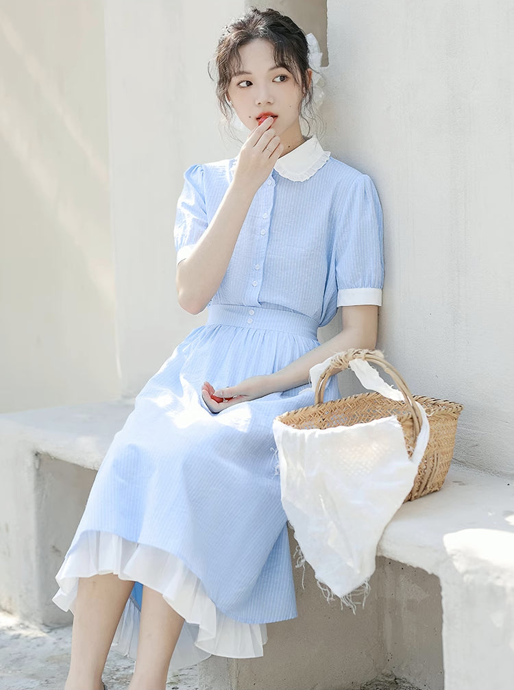 Alice Pinstripe Two-Piece Set (Blue)