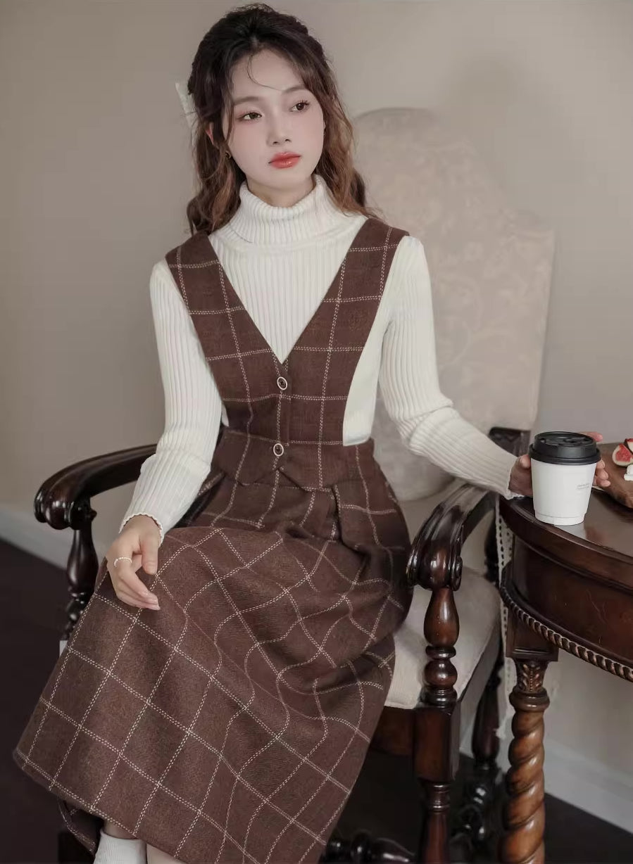 Plaid Vest Pinafore Dress (3 Colors)
