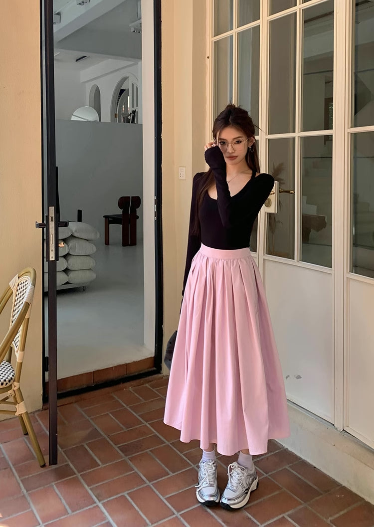 Sakura Pleated Midi Skirt (Pink)