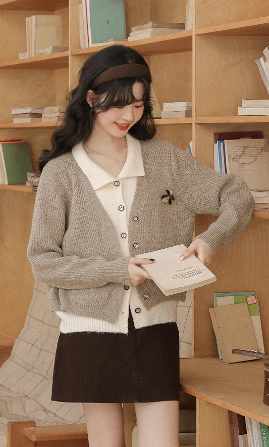 Faux Layered Cardigan (Khaki)