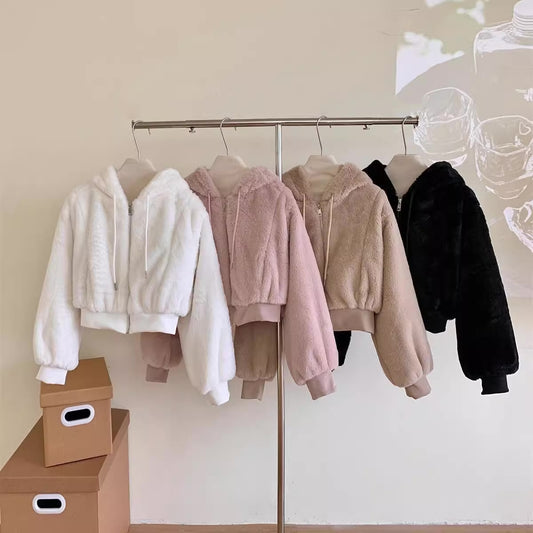 Fuzzy Cropped Hoodie (4 Colors)
