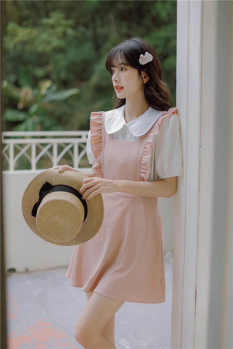 Frilly Mini Apron Pinafore Dress (Pink)