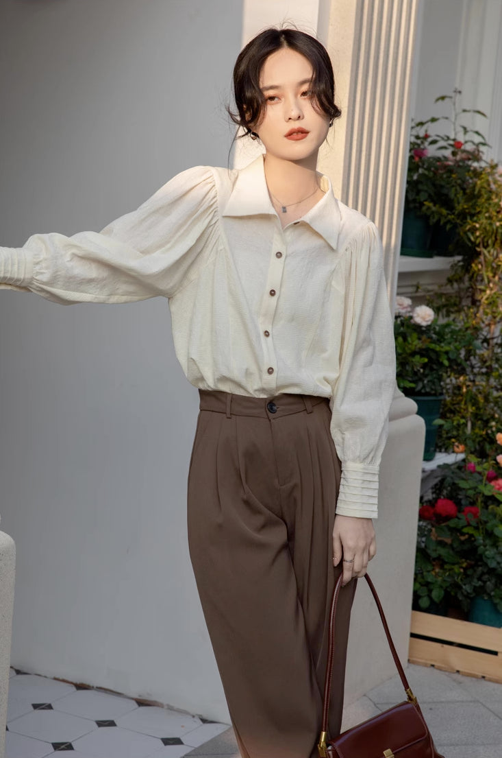 Textured Puff Sleeve Blouse (Cream)