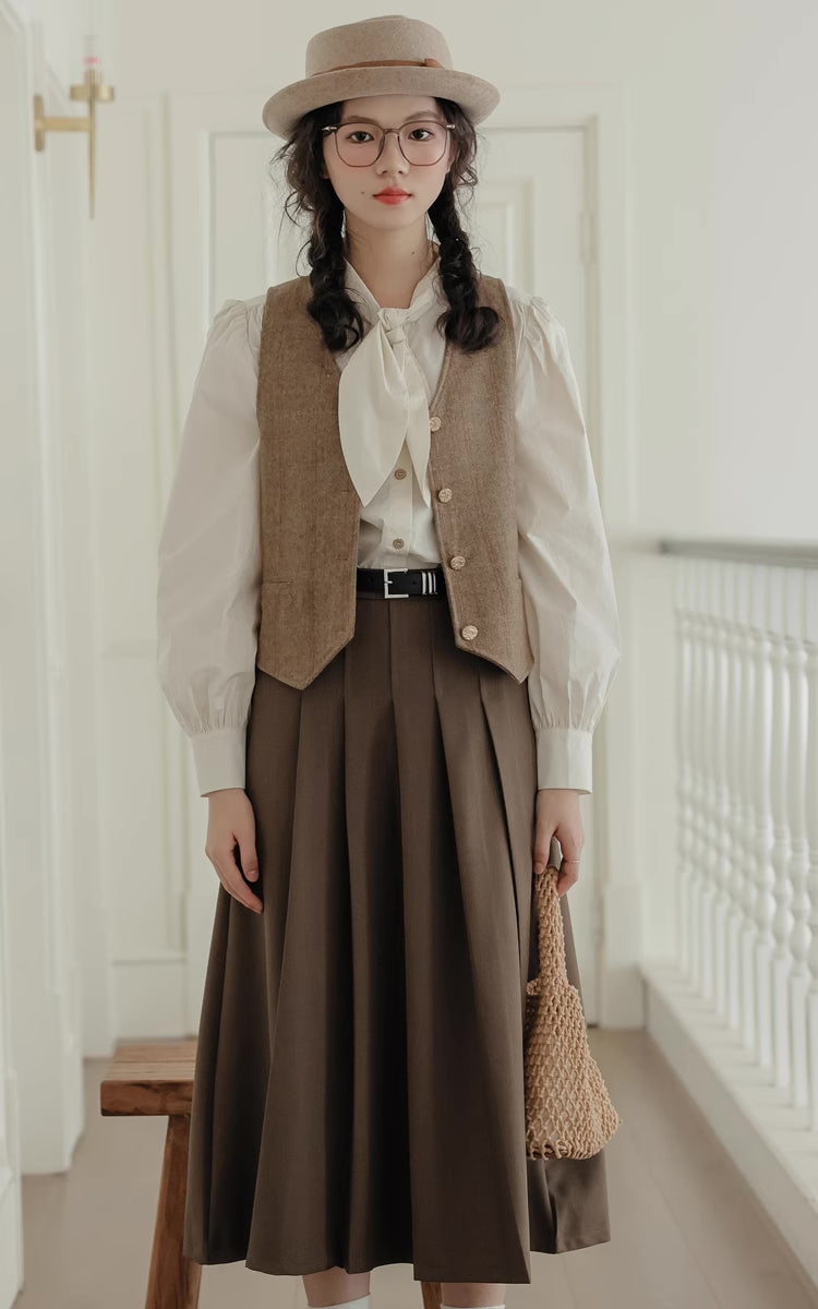 Gramps Herringbone Tweed Vest (Khaki)