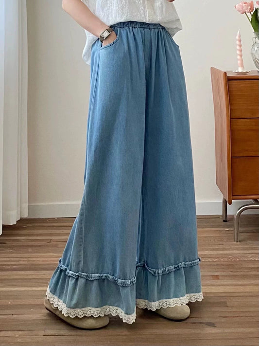 Denim Lace Flare Pants (3 Colors)