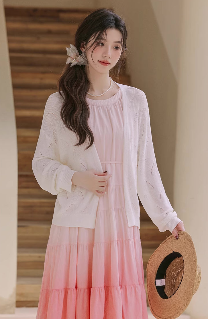 Ombre Halter Trapeze Midi Dress (Pink)