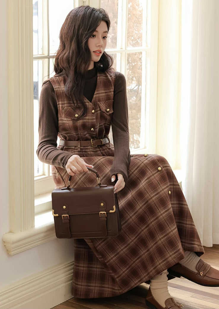 Ginger Plaid Pinafore Midi Dress (2 Colors)