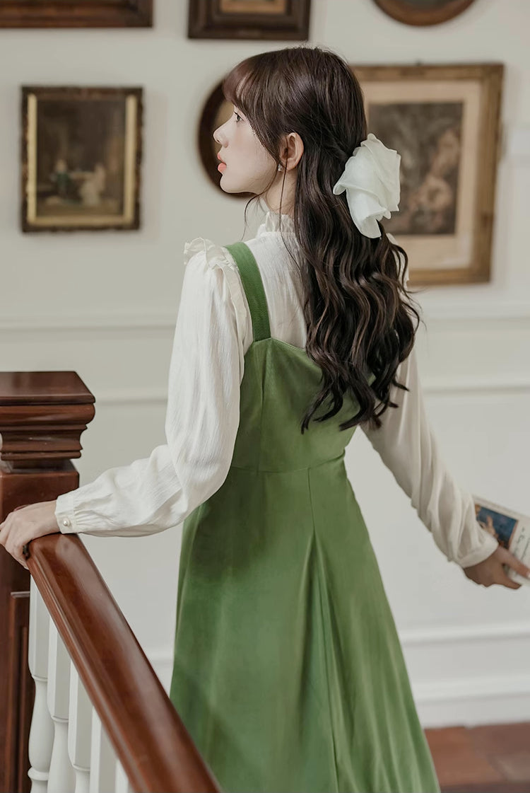 Corduroy Scallop Cami Midi Dress (Pistachio Green)