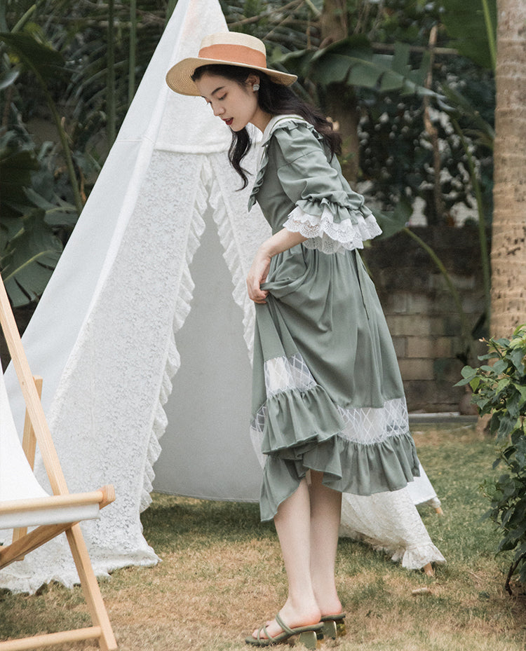 Adventure Peter Pan Collar Dress (Sage)
