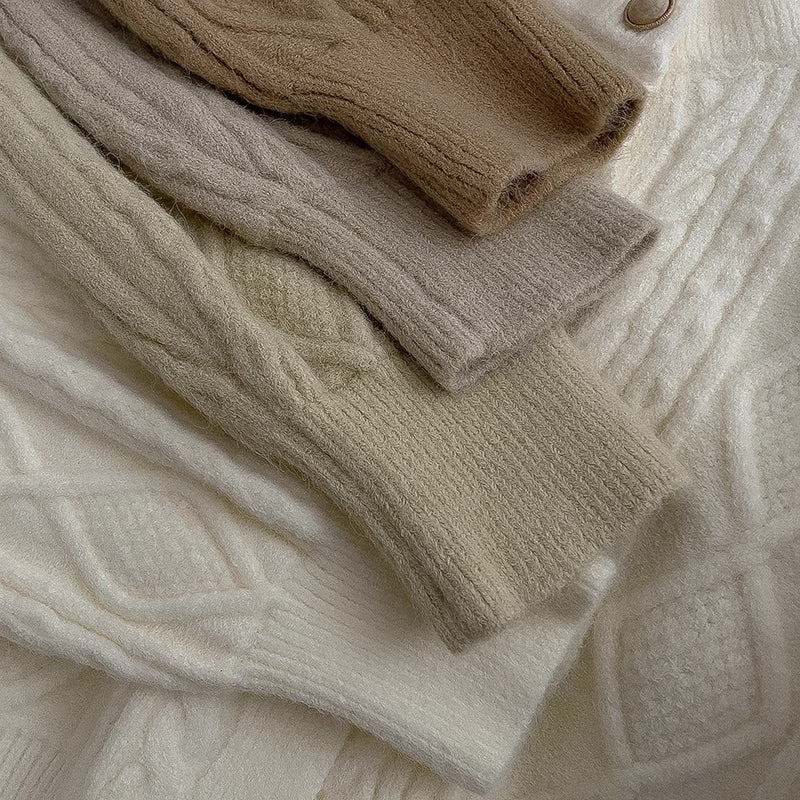Round Neck Cable Knit Cardigan (9 Colors)