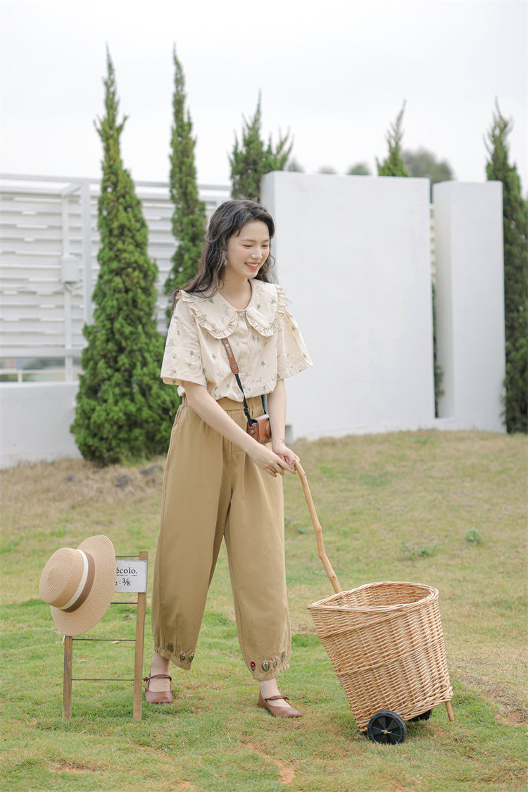 Forest Bunny Button Up Shirt (Beige)